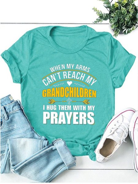 

When My Arms Can't Reach My Grandchildren Cotton-Blend Short Sleeve Crew Neck Women Tee, Lake blue, T-shirts