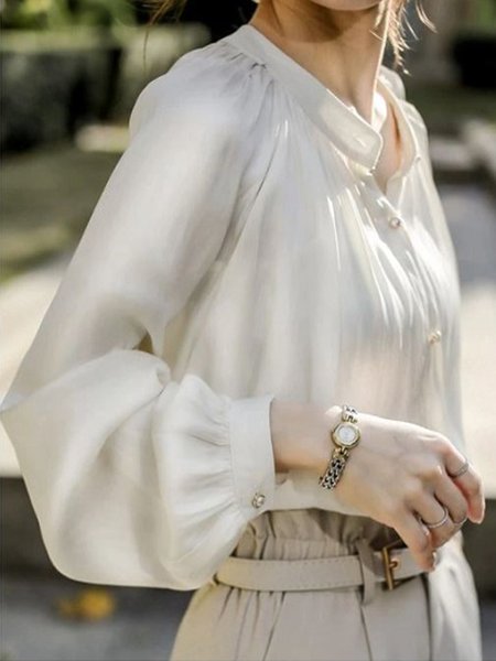

Plain Balloon Sleeve Work Blouse, Beige, Blouses and Shirts