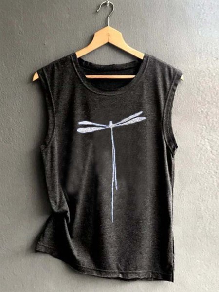 

Sleeveless Crew Neck Casual Tanks & Camis, Black, Tanks & Camis