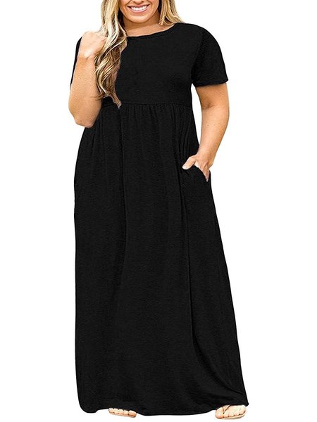 

Solid Cotton Casual Short Sleeve Weaving Dress, Black, Casual Dresses