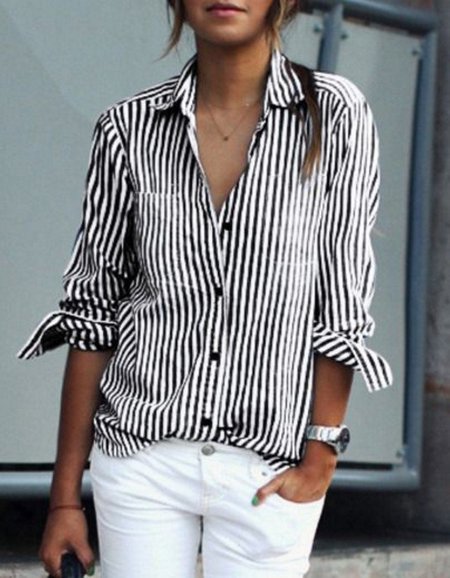 

Shirt Collar Half Sleeve Casual Shift Blouse, As picture, Blouses & Shirts