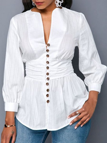 

Vintage Dritto Maniche Lunghe Top, Bianco, Blouses & Shirts