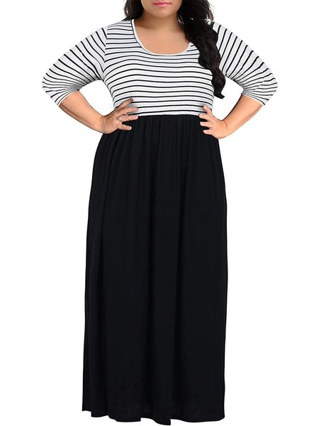 

Solid Cotton Round Neck 3/4 Sleeve Weaving Dress, Stripe, Dresses