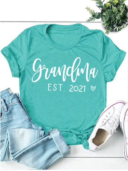 

Grandma Est 2021 Short Sleeve Crew Neck Shift Women Tee, Lake blue, T-shirts