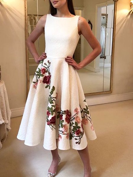 

A-line Elegante Girocollo Abito, Bianco, Dresses