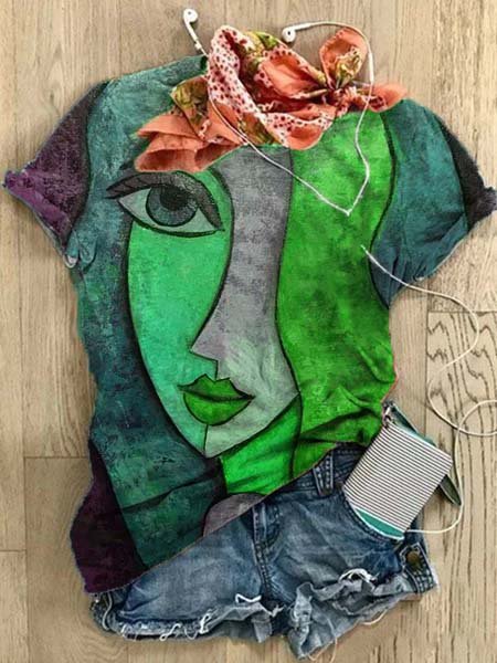 

Casuale Girocollo Stampato Misto Cotone Top, Verde, Blouses & Shirts