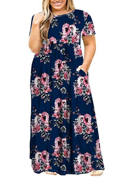 

Short Sleeve Round Neck Weaving Dress, Navy, Dresses
