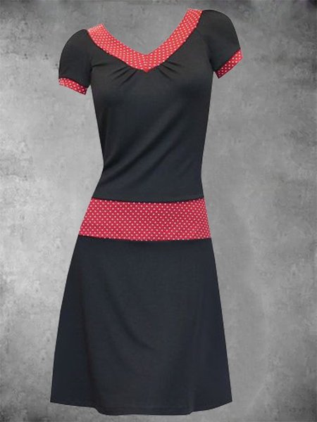 

Abito a pois Casuale Maniche Corte Misto Cotone, Nero, Dresses
