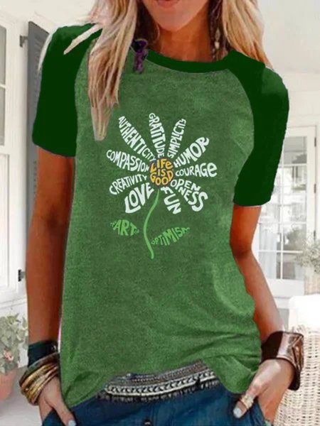 

taglia grande Casuale Maniche Corte Lettera Top, Verde, Blouses & Shirts