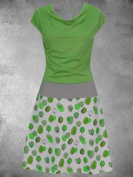 

Crew Neck Short Sleeve Floral Cotton-Blend Dresses, Green, Auto-Clearance