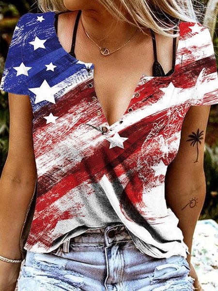 

Short Sleeve V Neck Casual T-shirt, White, T-Shirts