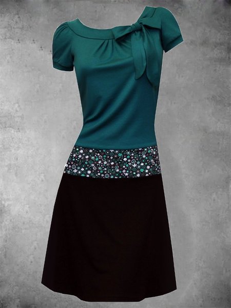 

Stampato Floreale Maniche Corte Gonna Casuale, Verde, Dresses
