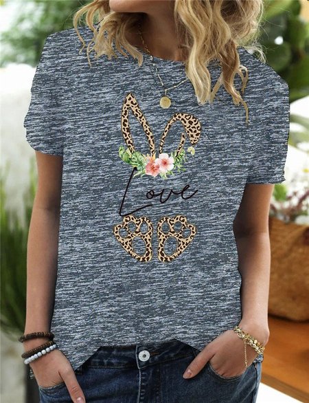 

Short Sleeve Casual Crew Neck T-shirt, Deep gray, Tops