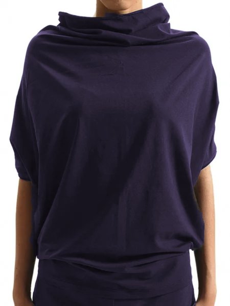 

taglia grande Tinta unita Vintage Maniche Corte Scollo a V Top, Viola, T-Shirts