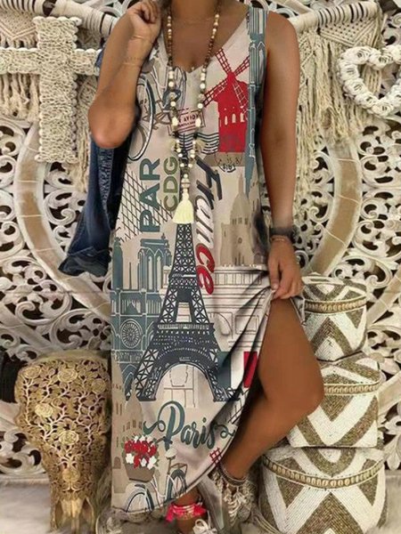 

Graphic Sleeveless Casual Weaving Dress, Multicolor, Casual Dresses