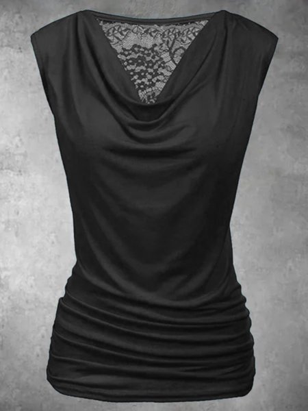 

taglia grande Scollo a V Casuale senza maniche Top, Nero, Blouses & Shirts