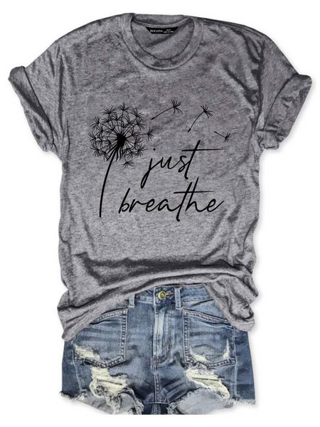 

Dandelion Graphic Round Neck Short Sleeve Loose Tee, Deep gray, T-shirts