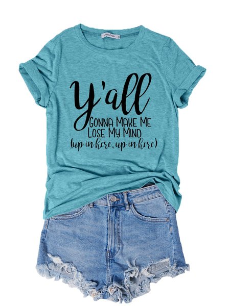 

Women's Short Sleeve Tee T-shirt Summer Letter Cotton-Blend Crew Neck Going Out Casual Top, Lake blue, T-Shirts