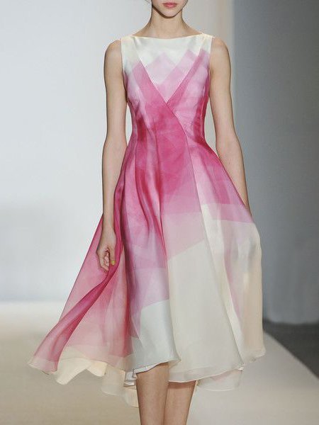 

Elegante senza maniche Girocollo Midi Abito, Bianco, Dresses