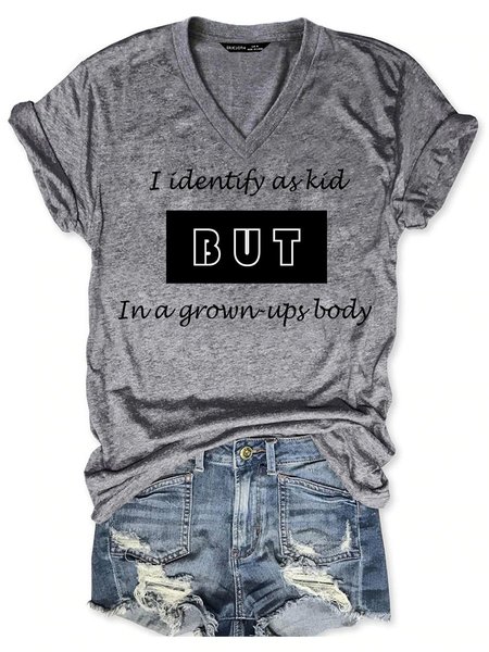 

Women's Short Sleeve Tee T-shirt Summer Letter Cotton-Blend V Neck Going Out Casual Top, Grey, T-Shirts