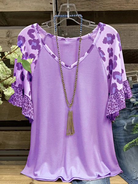 

Leopard-Print Casual Tops, Purple, Auto-Clearance
