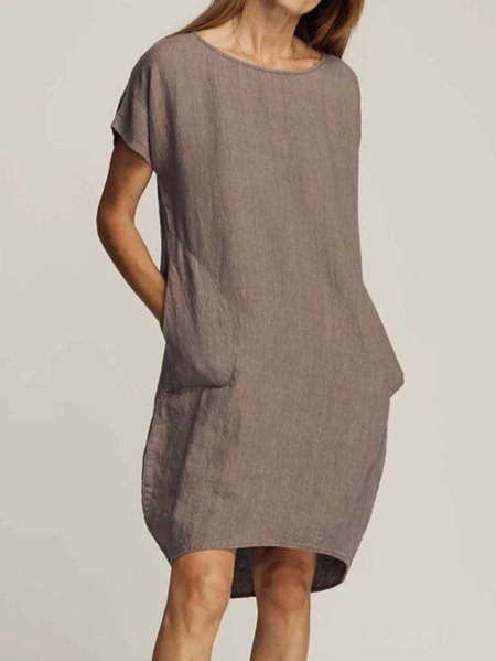 

Pockets Short Sleeve Weaving Dress, Coffee, Dresses