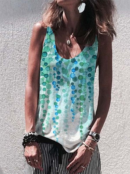 

Printed Sleeveless Casual Cotton-Blend Shirts & Tops, White, Tank Top