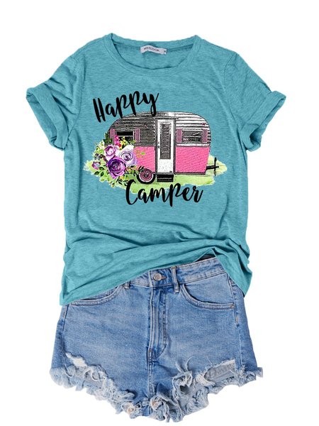 

Happy Camper Women's T-Shirt, Turquoise, T-shirts