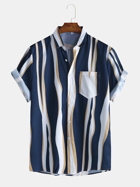 

Men's Printed Shirt Collar Casual Shirts, Blue, Shirts
