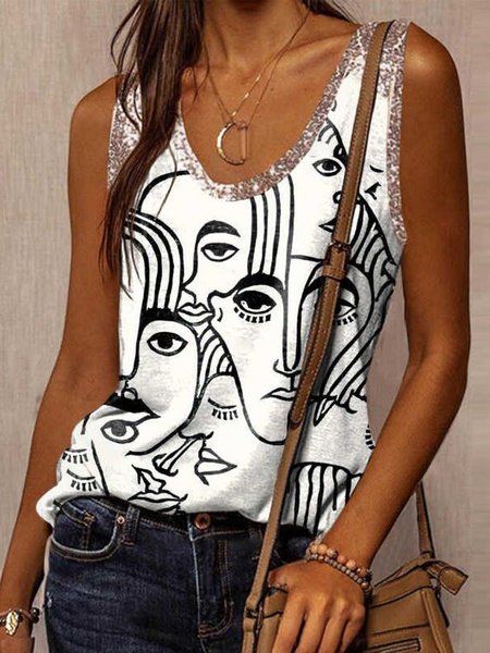 

Sleeveless Casual Cotton-Blend Shirts & Tops, White, Tank Tops & Camis