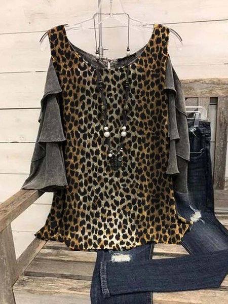

Round Neck Casual Shirts & Tops, Leopard, Tops