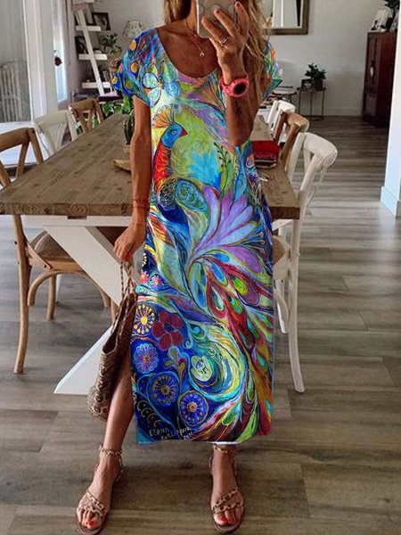 

Abito Misto Cotone Dritto Casuale Maniche Corte, Come immagine, Dresses