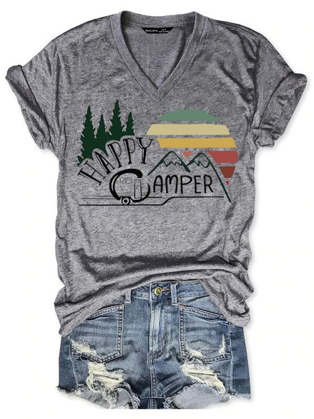 

Happy Camper Women's T-Shirt, Grey, T-shirts