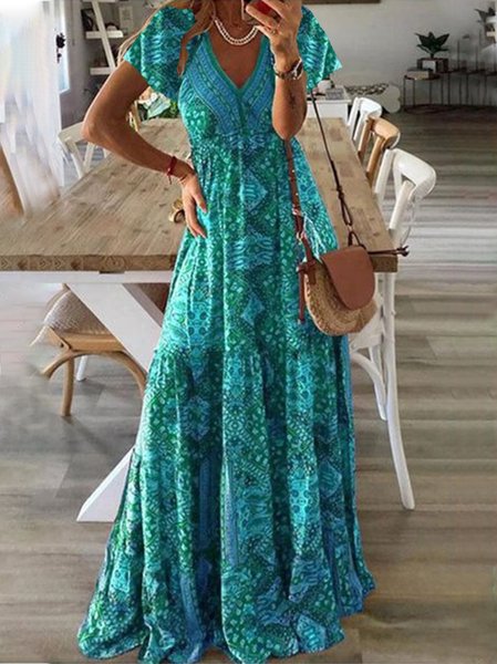 

Abito Scollo a V A-line Bretelline sottili Vintage, Blu, Dresses