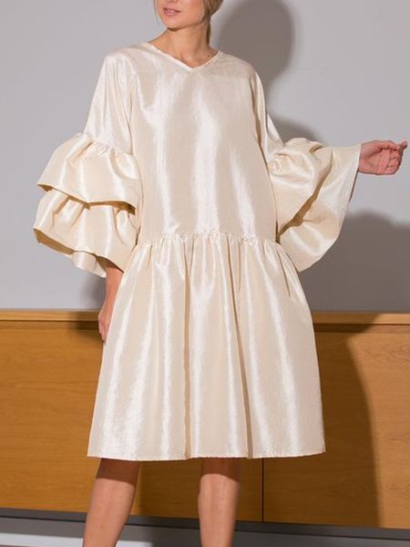 

Plain A-Line Elegant 3/4 Sleeve Dress, Apricot, Mini Dresses