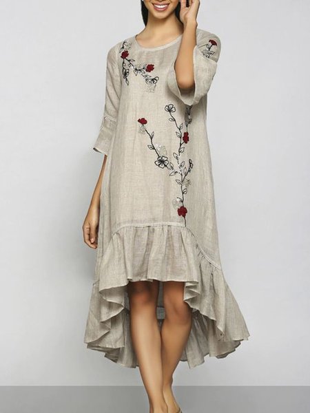 

Abito Girocollo Vintage, Grigio, Midi Dresses