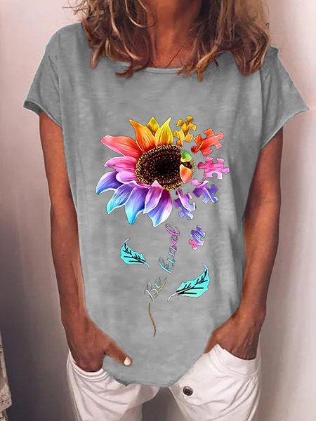 

Be Kind Shift Short Sleeve Crew Neck Women Tee, Gray, T-shirts