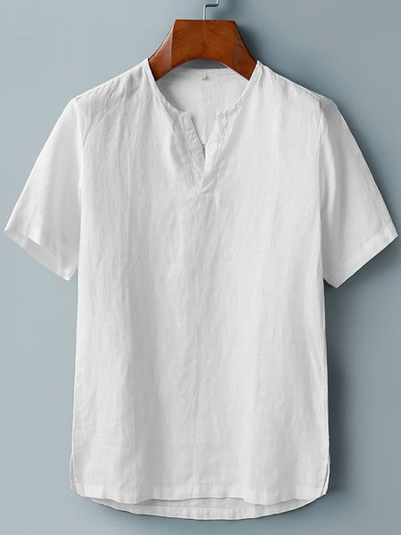 

Men's Printed Patchwork National Style Short Sleeve Casual Loose Shirt, White, Men's t-shirts