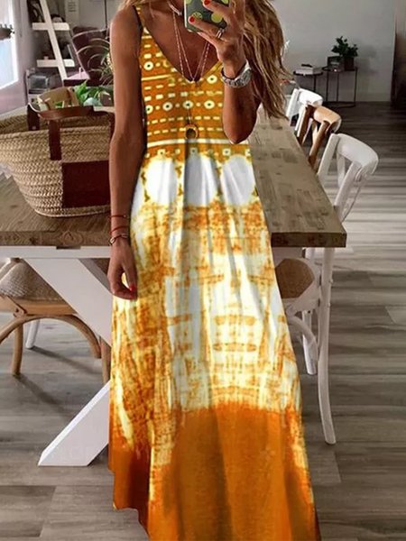 

Sleeveless Cotton-Blend Knitting Dress, Yellow, Maxi Dresses