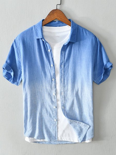 

Men's Patchwork National Style Short Sleeve Casual Loose Shirt, Blue, Men's Tops