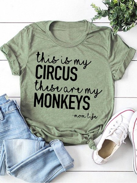 

Women's Short Sleeve Tee T-shirt Summer Letter Cotton Crew Neck Daily Going Out Casual Top, Army green, T-Shirts