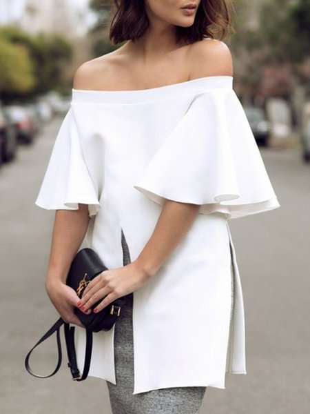

Simple & Basic Half Sleeve Off Shoulder Daily Plain Blouse, White, Blouses and Shirts