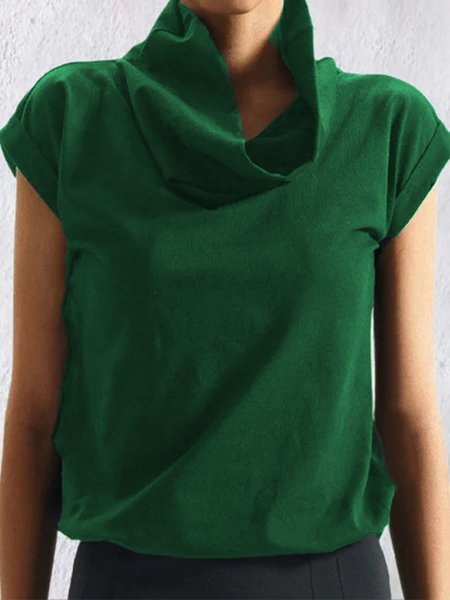 

Vintage Tinta unita Statement taglia grande Maniche Corte Colletto Rialzato Casuale Top, Verde, T-Shirts