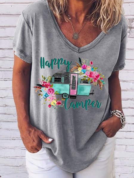 

Women's Short Sleeve Tee T-shirt Summer Cotton-Blend V Neck Going Out Casual Top, Grey, T-Shirts