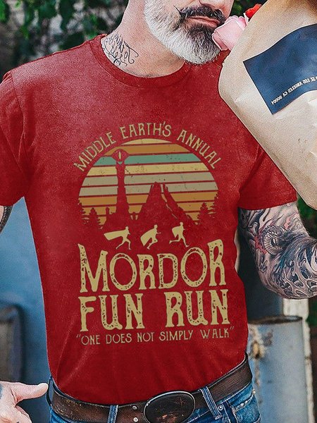 

Mordor Fun Run Cotton-Blend Men Tee, Red, T-shirts
