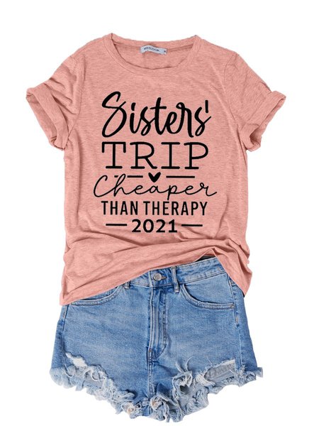 

Women Letter Printed Round Neck Short Sleeveless Casual Cute T-Shirts, Brick red, Tops