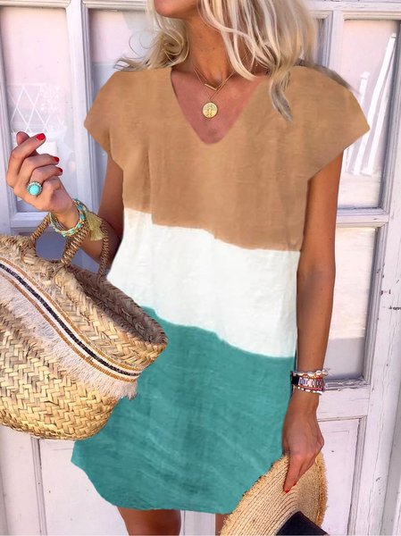 

Nuovo Donna Chic Vacanza Bohemian Vintage Scollo a V Maniche Corte Casuale Dritto Abito, Verde, Dresses