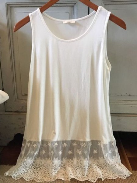 

Crew Neck Cotton Tops, As picture, Tank Tops & Camis