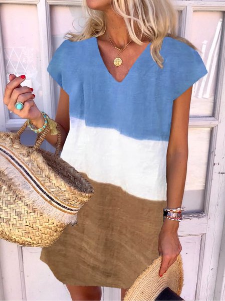 

Nuovo Donna Chic Vacanza Bohemian Vintage Scollo a V Maniche Corte Casuale Dritto Abito, Celeste, Dresses