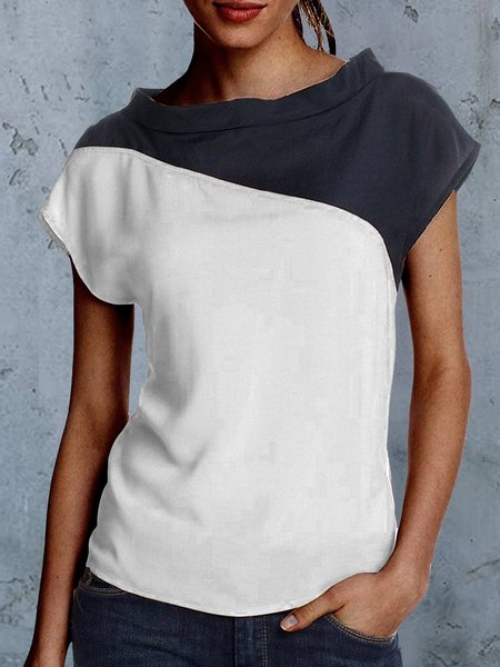 

Semplice Dolcevita Dritto Maniche Corte Top, Bianco-nero, Blouses & Shirts